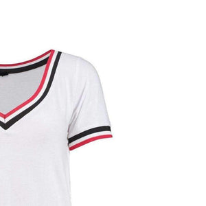 Planet Gates White / L New Fashion T-shirt Women Casual Short Sleeve Patchwork Lady Tops Brief V-neck Preppy Female Summer Tee