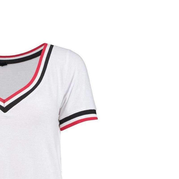 Planet Gates White / L New Fashion T-shirt Women Casual Short Sleeve Patchwork Lady Tops Brief V-neck Preppy Female Summer Tee