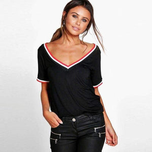 Planet Gates White / L New Fashion T-shirt Women Casual Short Sleeve Patchwork Lady Tops Brief V-neck Preppy Female Summer Tee