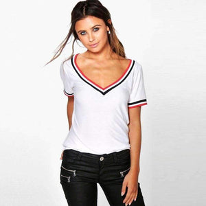 Planet Gates White / L New Fashion T-shirt Women Casual Short Sleeve Patchwork Lady Tops Brief V-neck Preppy Female Summer Tee