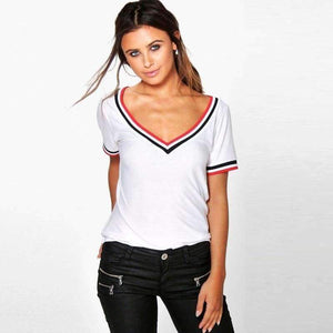 Planet Gates White / L New Fashion T-shirt Women Casual Short Sleeve Patchwork Lady Tops Brief V-neck Preppy Female Summer Tee