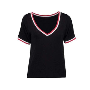 Planet Gates White / L New Fashion T-shirt Women Casual Short Sleeve Patchwork Lady Tops Brief V-neck Preppy Female Summer Tee