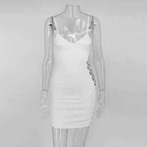 Planet Gates White / L New Women Dress Sexy Straps Side Lace Up Dress Women Clubwear Bandage Party Dresses Hollow Out clothes