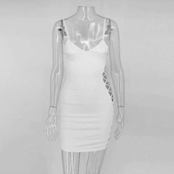 Planet Gates White / L New Women Dress Sexy Straps Side Lace Up Dress Women Clubwear Bandage Party Dresses Hollow Out clothes