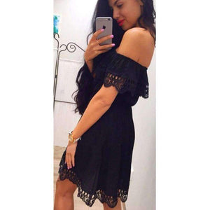 Planet Gates White / L Off Shoulder Ruffles Dress Women 2018 Summer Lace One shoulder Sundresses Beach Casual Shirt Short Mini Party Dresses