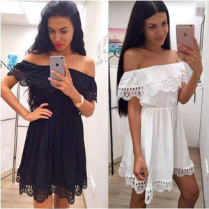 Planet Gates White / L Off Shoulder Ruffles Dress Women 2018 Summer Lace One shoulder Sundresses Beach Casual Shirt Short Mini Party Dresses