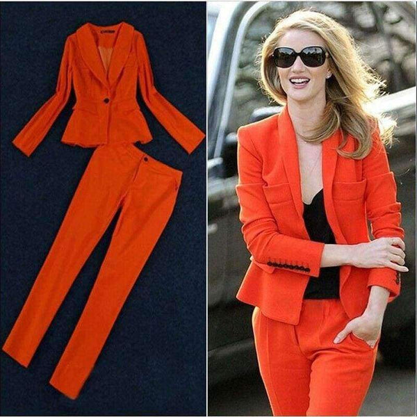 Planet Gates White / L Orange Red Business Pants Suits For Women Slim Fit Office Uniform Style Ladies Suit 2 Piece Set Blazer Custom W225
