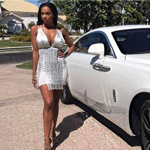 Planet Gates White / L Party Dresses Women White Elegant Evening Spaghetti Strap Sexy Dress V Neck Backless Mini Summer Dress Vestido