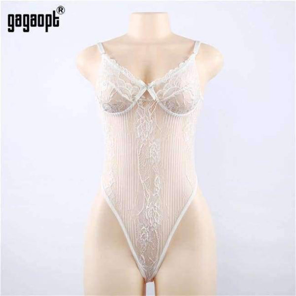 Planet Gates White / L Sexy Bodysuit 2018 Autumn Women Shoulder Strap Bow Tie Floral Embroidery Hollow Out Lace Bodysuit Black White Romper