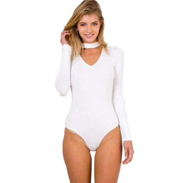 Planet Gates White / L Sexy Bodysuits Women 2018 Halter Knitted Autumn Winter Black Slim Bodycon Jumpsuit Romper Womens V-Neck Jumpsuit Tops