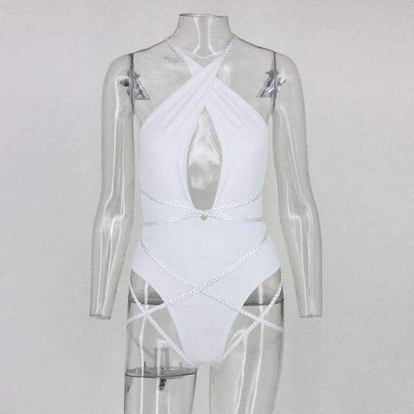 Planet Gates White / L Sexy Cross Bandage Deep V Neck Women Body Suits Sleeveless High Waist Slim Summer Swimsuit Beach Wear 2017 Swimwear