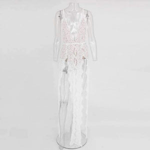 Planet Gates White / L Sleeveless Women Summer Lace Beach Dress Swimwear Women Halter Maxi Dress Deep V Split Casual Sexy Party Women Dress