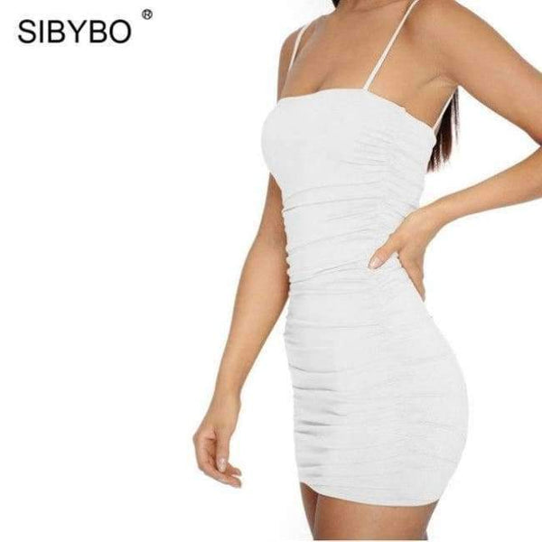 Planet Gates White / L Strapless Spaghetti Strap Sexy Bodycon Dress Sleeveless Slash Neck Mini Summer Women Dress Nightclub Party Dress Short