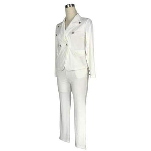 Planet Gates White / L Style Elegant 2 piece long Pant Suit with jacket 2018 Casual Office ol Set sexy v-neck black white Trouser Set