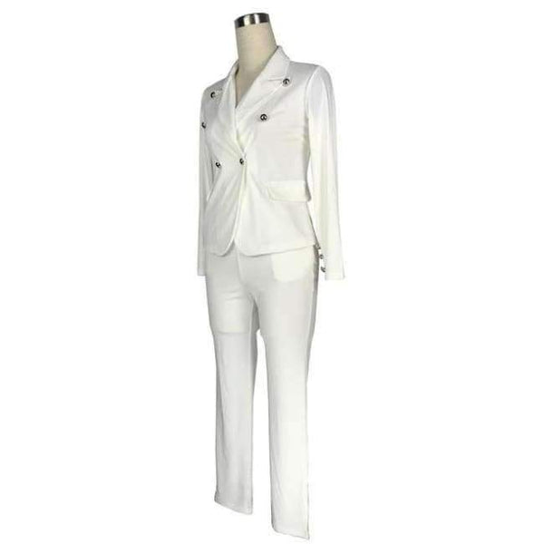 Planet Gates White / L Style Elegant 2 piece long Pant Suit with jacket 2018 Casual Office ol Set sexy v-neck black white Trouser Set