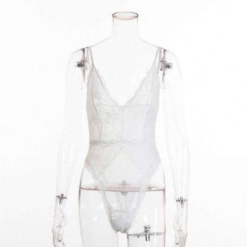 Planet Gates white / L V neck transparent mesh plunge lace bodysuit sexy bodycon jumpsuits for women 2018 hot teddy catsuit body mujer