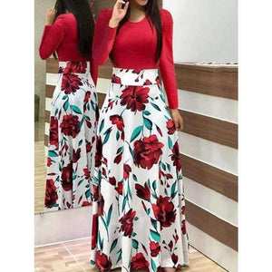 Planet Gates white / L VITIANA Women Maxi Long Floor Length Dress Female 2018 Autumn Long Sleeve Pink Floral Print High Waist Elegant Party Dresses