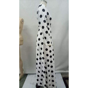 Planet Gates white / L Women Fashion Sexy Polka Dot Long Sleeve V-neck Print Dress Ladies Black White Loose Dresses Feminine Plus Size