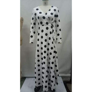 Planet Gates white / L Women Fashion Sexy Polka Dot Long Sleeve V-neck Print Dress Ladies Black White Loose Dresses Feminine Plus Size