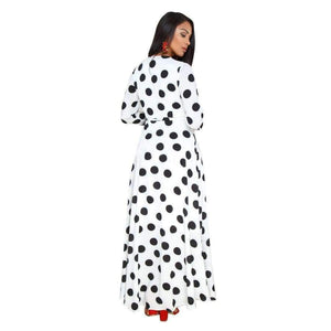 Planet Gates white / L Women Fashion Sexy Polka Dot Long Sleeve V-neck Print Dress Ladies Black White Loose Dresses Feminine Plus Size