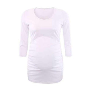 Planet Gates White / L Women's Blouse Maternity Clothes Side Ruched 3 Quarter Sleeve Maternity Scoop Neck Jersey Top Pregnancy Clothes for Women Tops