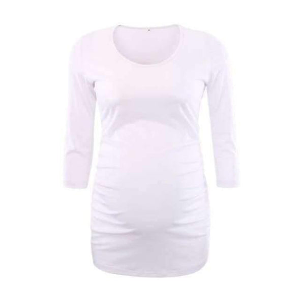 Planet Gates White / L Women's Blouse Maternity Clothes Side Ruched 3 Quarter Sleeve Maternity Scoop Neck Jersey Top Pregnancy Clothes for Women Tops