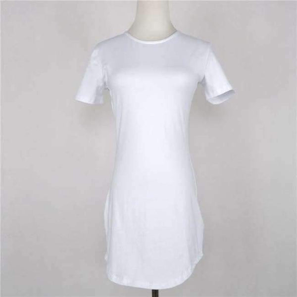 Planet Gates White / L Women's Tops Long Style T shirt Causal Loose Split Solid Woment Tops Summer Ladies Girls T-shirt Tee Women