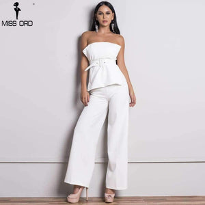 Planet Gates White / L Women Sexy  Backless  Sleeveless  Off Shoulder  Elegant  Sashes  Two Piece Set Playsuits FT18363