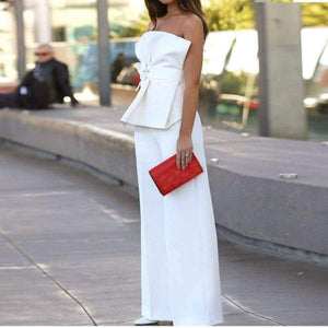 Planet Gates White / L Women Sexy  Backless  Sleeveless  Off Shoulder  Elegant  Sashes  Two Piece Set Playsuits FT18363