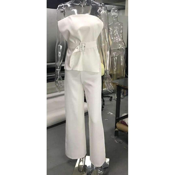 Planet Gates White / L Women Sexy  Backless  Sleeveless  Off Shoulder  Elegant  Sashes  Two Piece Set Playsuits FT18363