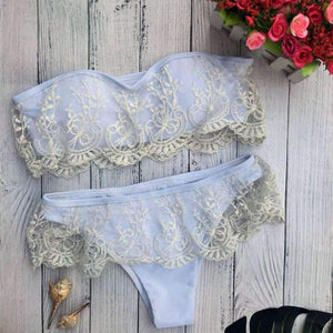 Planet Gates White / L Women swimwear summer sexy Bandage lace Ruffle Bikini maternity swimwear women's swimwear large sizes swimwear JL 11