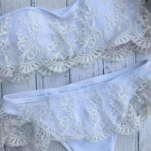 Planet Gates White / L Women swimwear summer sexy Bandage lace Ruffle Bikini maternity swimwear women's swimwear large sizes swimwear JL 11