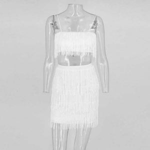 Planet Gates White / L Women Tassel Bodycon Dresses Sleeveless Spaghetti Strap Sexy Dress Summer White Black Red Celebrity Party Dress