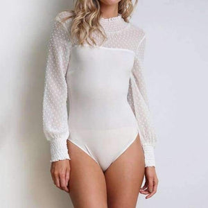 Planet Gates white / L Women White Solid Slim Casual Bodysuit Female 2018 Autumn Long Sleeve Lace Elegant Romper Streetwear Bodycon Playsuit