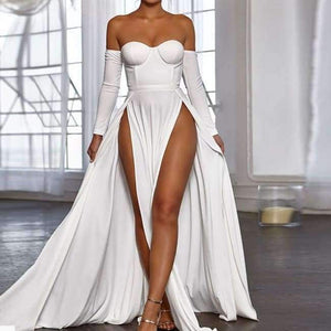 Planet Gates White / L Yissang High Split Sexy Dress Women Off Shoulder Autumn Maxi Long Dress 2018 White Backless Party Dresses Elegant Vestidos
