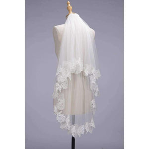 Planet Gates White Lace Applique Two Layers Wedding Veils 2018 1.5 M Long Veils With Comb Wedding Accessories Bridal Veil velos de novia