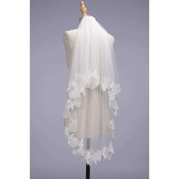 Planet Gates White Lace Applique Two Layers Wedding Veils 2018 1.5 M Long Veils With Comb Wedding Accessories Bridal Veil velos de novia