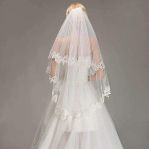 Lace Applique Two Layers Wedding Veils 2018 1.5 M Long Veils With Comb Wedding Accessories Bridal Veil Velos De Novia