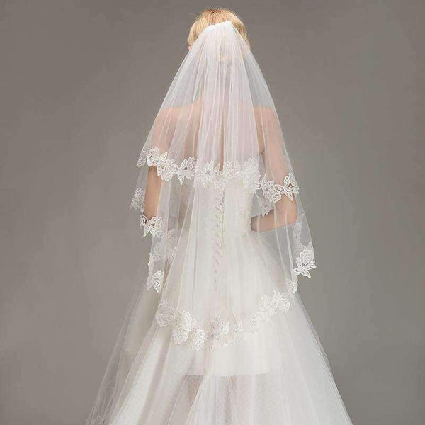 Lace Applique Two Layers Wedding Veils 2018 1.5 M Long Veils With Comb Wedding Accessories Bridal Veil Velos De Novia