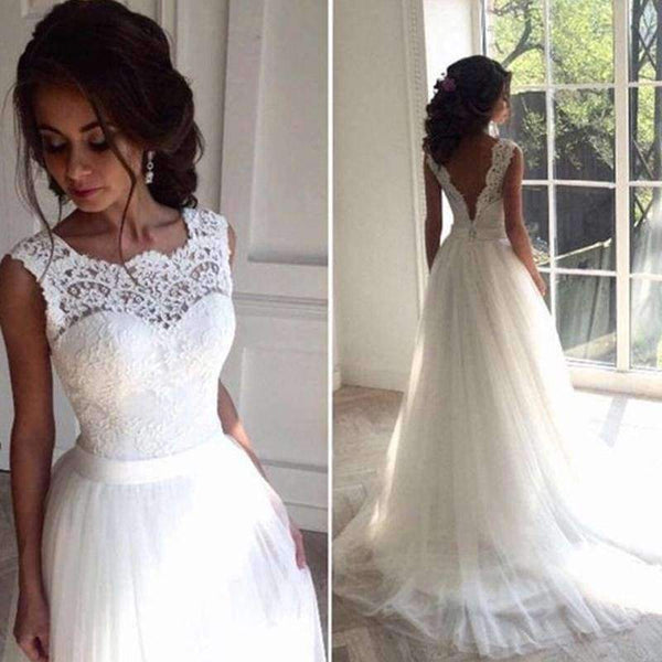 Planet Gates White Lace Appliques Backless Summer Boho Wedding Dresses 2018 A-line elegant Beach Bridal Dress robe de mariee