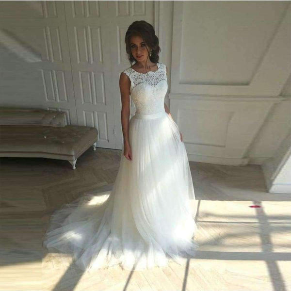 Planet Gates White Lace Appliques Backless Summer Boho Wedding Dresses 2018 A-line elegant Beach Bridal Dress robe de mariee