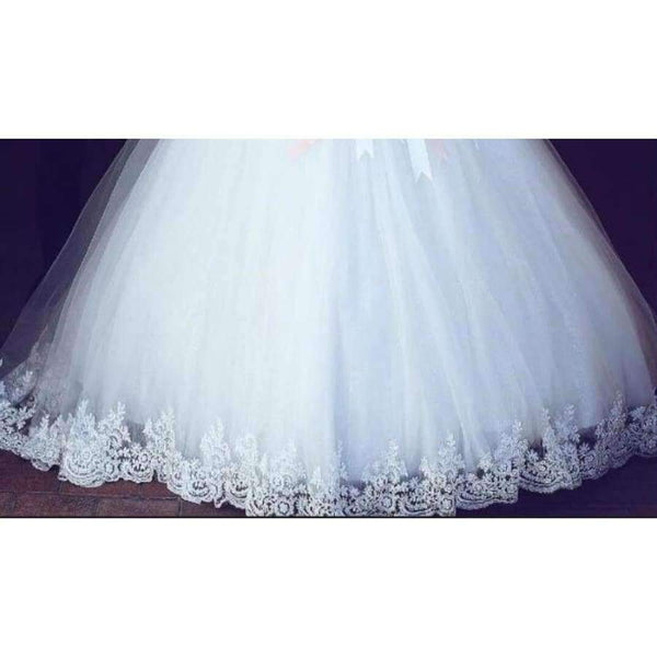 Planet Gates White Lace Appliques Ball Gown Cheap Wedding Dresses 2018 Off The Shoulder Short Sleeves Bridal Dresses Wedding Gowns