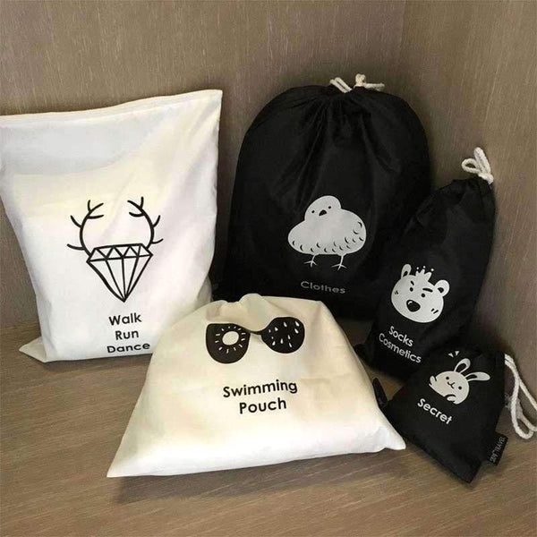 Planet Gates White LASPERAL 6pcs/Set Creative Printed Travel Bag Clothes Shoe Cosmetic Waterproof Storage Bag Portable Drawstring Storage Container