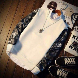 Planet Gates White / M 2018 Spring Autumn Fashion Brand Men Patchwork Floral Print Long Sleeve O-Neck Cool Pullover Hoodies Mens Sweatshirt Tracksuit