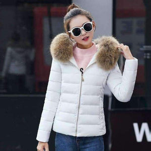 Planet Gates White / M Coat Autumn With Fur Collar Hooded Cotton Padded Winter Jacket Women Short Outwear Basic Jacket