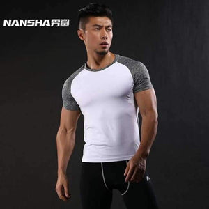 Planet Gates White / M NANSHA Quick Dry Slim Fit Tees Men Patchwork T-Shirts Compression Shirt Tops Bodybuilding Fitness O-Neck Short Sleeve T Shirt