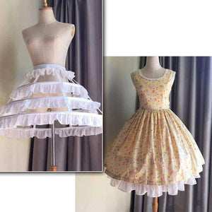 Planet Gates White / M Short Petticoat Rockabilly Waist Adjust 3 Layers Hoop Ruffle Chiffon Cosplay Petticoat Underskirt Wedding Accessories