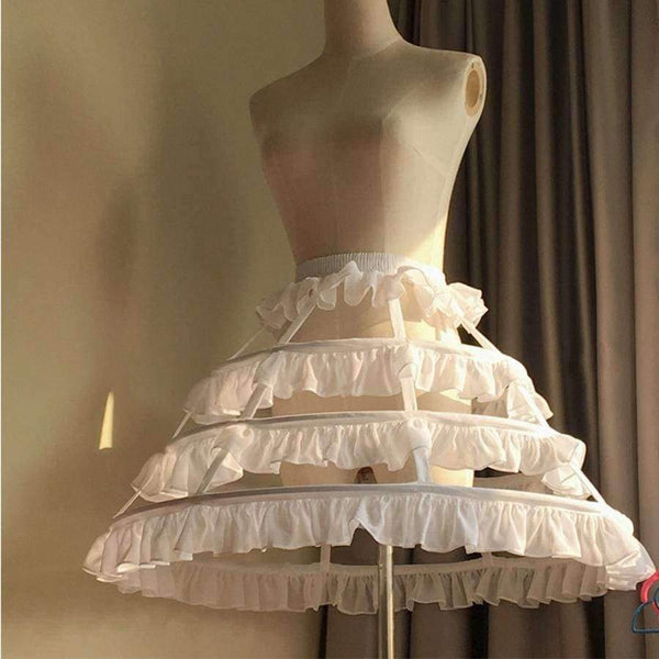 Planet Gates White / M Short Petticoat Rockabilly Waist Adjust 3 Layers Hoop Ruffle Chiffon Cosplay Petticoat Underskirt Wedding Accessories