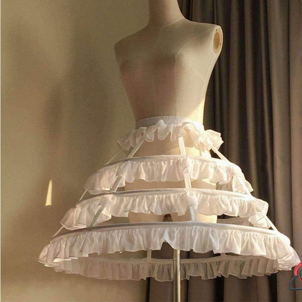 Planet Gates White / M Short Petticoat Rockabilly Waist Adjust 3 Layers Hoop Ruffle Chiffon Cosplay Petticoat Underskirt Wedding Accessories