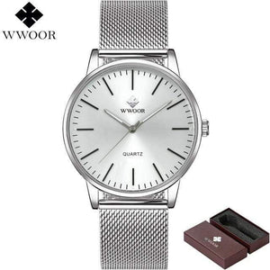 Planet Gates White Men Simple Slim Quartz Watch Gold Steel Mesh Ultra Thin Men Watches Luxury Brand Waterproof Male Wrist Watch Golden Clock